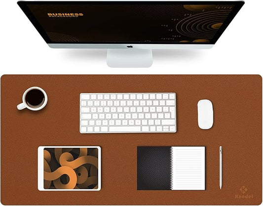 K KNODEL Large Office Leather Desk Mat, Mouse and Keyboard Pad, Computer and Laptop Mat, Desktop Protector and Cover, Writing Pad and Blotter (31.5"x15.7", Brown)