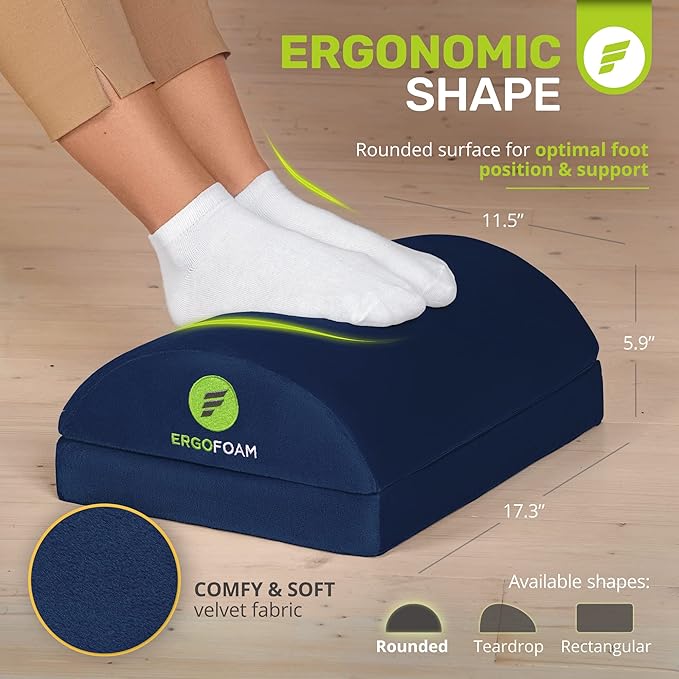 ErgoFoam Foot Rest for Under Desk at Work - Chiropractor Endorsed 2in1 Adjustable Premium Under Desk Footrest - Ergonomic Desk Foot Rest with High-Density Compression-Resistant Velvet Soft Foam (Blue)