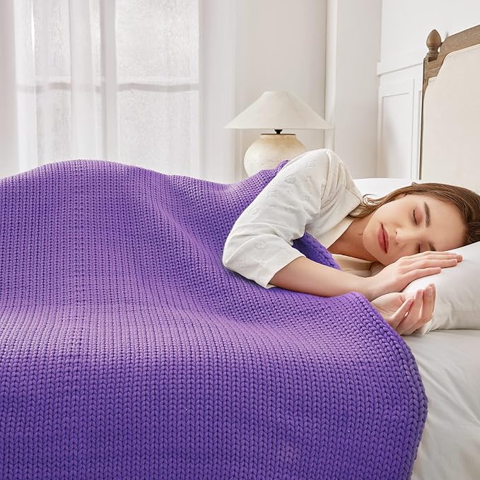 Guohaoi Knitted Weighted Blanket for Adults (Purple 50"x75" 12lbs) No Beads Cooling Throw Blanket for Hot Sleepers, Home Decor Breathable Chunky Knit Heavy Blanket Use on Full Size Bed