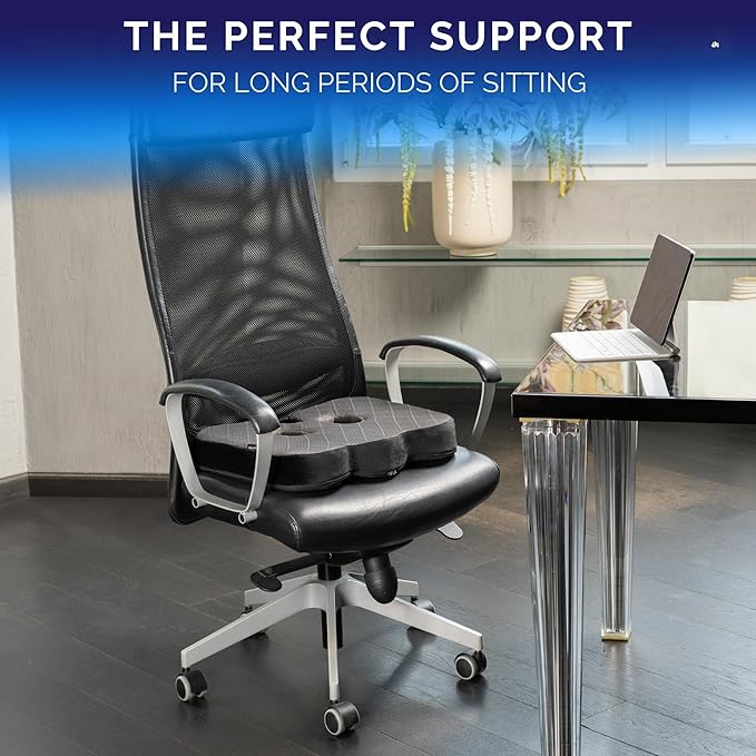 Healthfix® Memory Foam Seat Cushion for Office Chair – Orthopedic Coccyx Pillow for Tailbone & Sciatica Pain Relief – Premium Comfort Chair Pad with Washable Cover and Non-Slip Bottom (Firm)