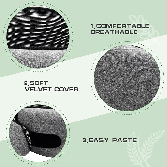 Badink® Memory Foam Neck Travel Pillow, Neck Pillow Airplane with MagicStrap – Adjustable Ergonomic Travel Pillow for Office/Airplane/Car, Washable Cover, Portable Cervical Support (Gray)