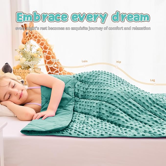 Weighted Blanket Kids (7lbs, 40"x60" Throw Size) - Breathable Minky Heavy Blanket for 60-90lbs with Premium Glass Beads - Soft Thick Blankets for All-Season Sleeping Comforter - Teal