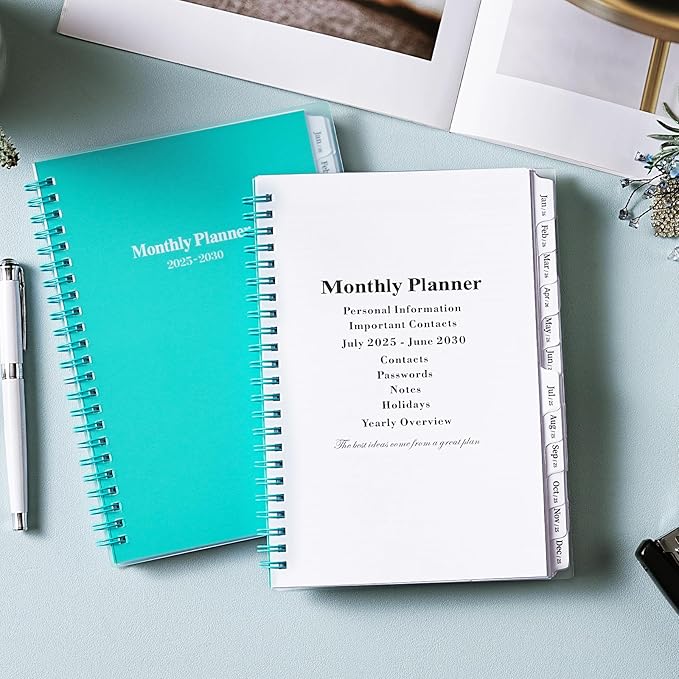 2025-2030 Monthly Planner/Calendar - Jul 2025 - Jun 2030, 5 Year Planner with Tabs, 6.4" x 8.5", 60 Monthly Calendar, Two-Side Pocket, 9 Notes Pages, Suitable for Long-Term Planning - Green