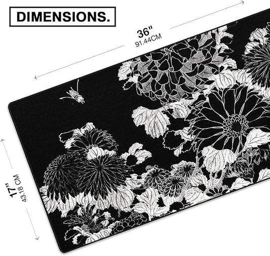 MPCO. Ukiyo-E Large Gaming Desk Pad - 36" x 17" Duraglyde Fabric Chrysanthemums Desk Mats - Washable, Smooth Glide for Precision Gaming & Work