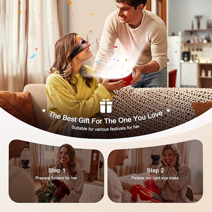 Red Light Therapy for Eyes, 3 Modes Under-Eye Red Light Eye Mask, Eye Massager for Fine Lines Eye Bags and Dark Circles for Men Women