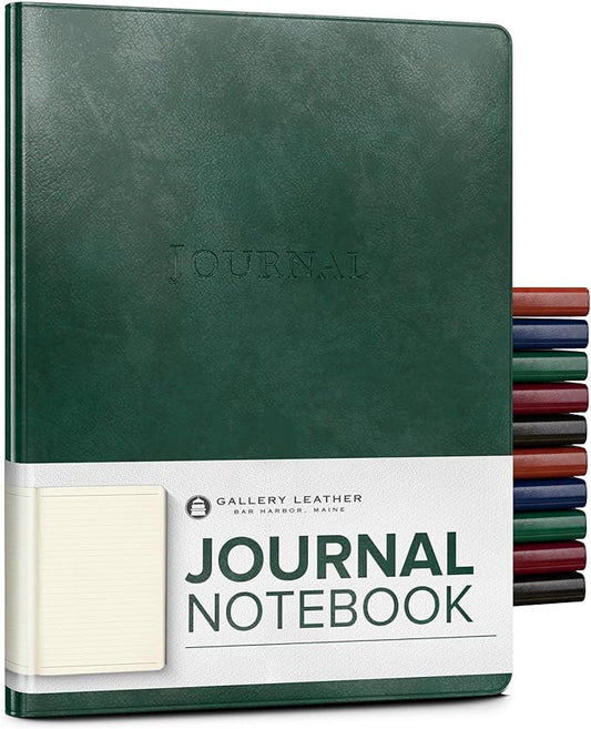 Gallery Leather Journal - Crafted in Maine, USA - Elegant Leather Writing Notebook with 192 Lined Pages - A Timeless Space for Your Thoughts - Acadia Green, 9.75x7.5", Large Lined