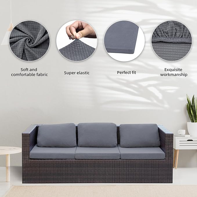 8Pcs Stretch Patio Cushion Covers,Outdoor Couch Covers Replacement,Outdoor Couch & Sofa Slipcovers,for Patio Furniture Cushion Covers,Washable Reusable Furniture Protector (Grey,Cover Only)
