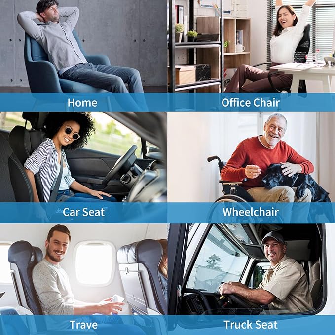 Seat Cushion for Long Sitting, Cooling Gel Memory Foam Seat Cushion - Back, Sciatica, Coccyx, Tailbone Pain Relief - for Office Chairs, Car Seat, Wheelchair Sitting Cushion (Black)