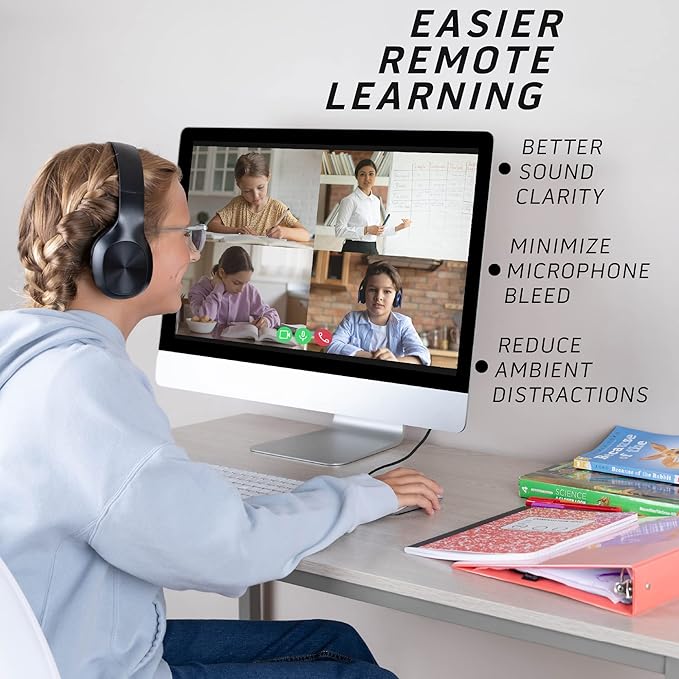 Classroom Headphones-Bulk 10-Pack, Student On Ear Comfy Swivel Earphones for Library, School, Airplane, Kids-for Online Learning and Travel, HQ Stereo Sound 3.5mm Jack (Black)