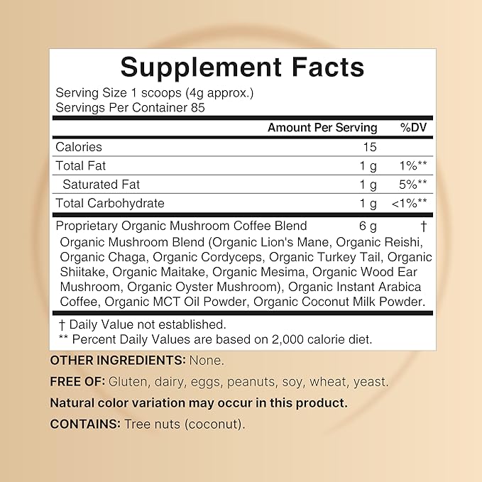 NatureBell Organic Mushroom Coffee with MCT Oil, 12oz (85 Servings) | 10-in-1 Adaptogenic Blend with Lion’s Mane, Reishi, Shiitake, Chaga & More | Supports Energy, Focus & Immune Health | Instant Mix