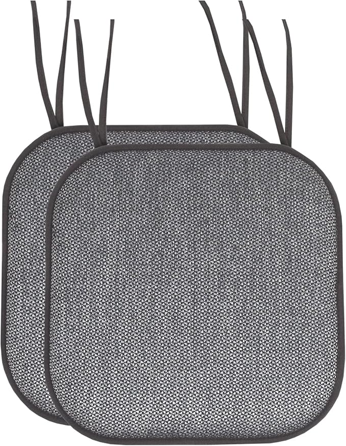 Chair Cushion Memory Foam Pads with Ties Honeycomb Pattern Slip Non Skid Rubber Back Rounded Square 16" x 16" Seat Cover