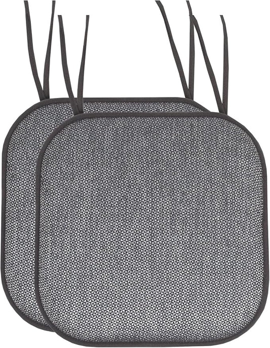 Chair Cushion Memory Foam Pads with Ties Honeycomb Pattern Slip Non Skid Rubber Back Rounded Square 16" x 16" Seat Cover