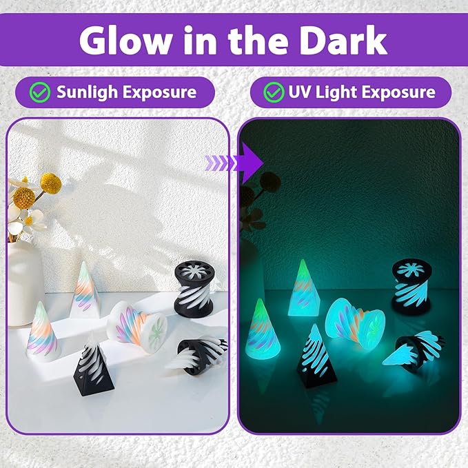 3 Packs Impossible Spiral Cone Fidget Toys,3D Printed Pyramid Passthrough Sculpture,Mini Sensory Toy for Stress Relief Anxiety,Desktop Decor Gifts for Adults & Kids (Fluorescent Rainbow Blue)