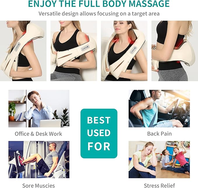 Nekteck Neck Massager for Pain Relief Deep Tissue, Shiatsu Back Massager with Heating 3D Kneading Massage Pillow for Shoulder Leg Full Body Muscle, Use for Office Home Car, Plug-in Use Only