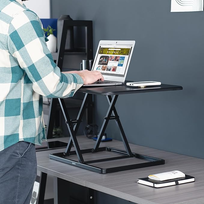 VIVO Ultra-Slim 32 Inch Single Top Height Adjustable Standing Desk Riser, Compact Sit Stand Desktop Converter for Monitor or Laptop, Black, DESK-V032J