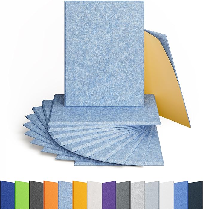 12 Pack Acoustic Panels Self Adhesive Sound Proof Foam, High Density Sound Acoustic Panel, 16X12X0.4 Inch 4:3 Rectangle Panels in Home, Office,Reccording Room,Studio,more(Light Sky Blue)