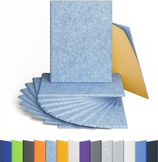 12 Pack Acoustic Panels Self Adhesive Sound Proof Foam, High Density Sound Acoustic Panel, 16X12X0.4 Inch 4:3 Rectangle Panels in Home, Office,Reccording Room,Studio,more(Light Sky Blue)