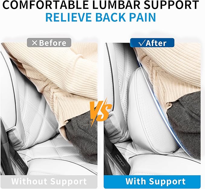 Lumbar Support Pillow for Car Seat, Office Chair Leather Memory Foam Lower Back Cushion for Back Pain Relief Improve Posture, Ergonomic Back Rest for Gaming Chair, Off-White (Beige), 1PC