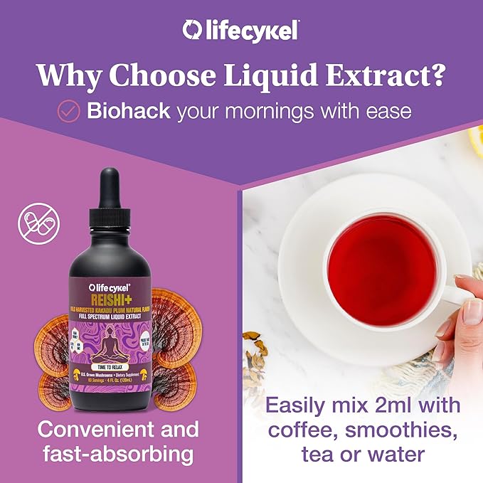 Life Cykel - Reishi Mushroom Extract with Wild Kakadu Plum - Potent Immune & Sleep Support Supplement, Vitamin-C Rich Adaptogen Mushroom Drops - 4 Fl Oz