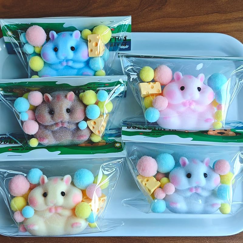 Handmade Flocked Hamster Taba Squishy Toy - Cute Realistic Silicone Animal Fidget Sensory Toy, Ultra-Soft Stress Relief Squeeze Toy for Relaxation Gift (Family (5 Colors))