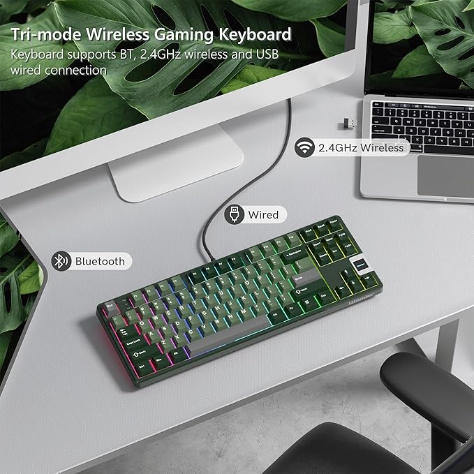QK87 75% Keyboard with Multimedia Screen, QMK/VIA Wireless Gaming Keyboard, Creamy Mechanical Key Board,3-Mode RGB Custom Gasket Hot Swappable for Windows&Mac, POM Linear Switch-Gray Green