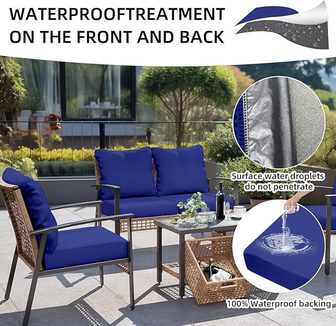 14Pcs Outdoor Cushions Covers Waterproof, Patio Cushion Covers, Stretch Cushion Covers Replacement,Cushion Slipcovers, Furniture Cushion Covers (Lake Blue 2, 14PCS)