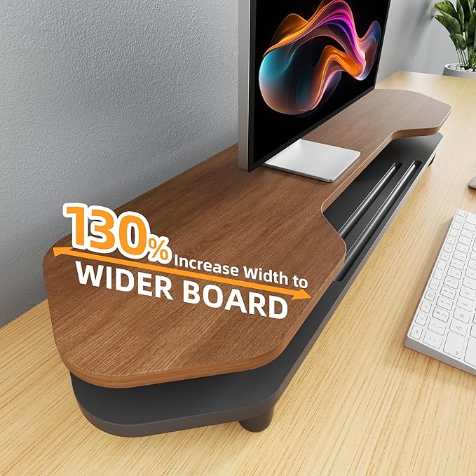 2 Tier Dual Monitor Stand Riser,Wider Board Computer Monitor Stand for 2 Monitors,Slot For Phone/Tablet Office Desktop Organizer for Laptop,PC,Computer,Printer,Walnut Finish