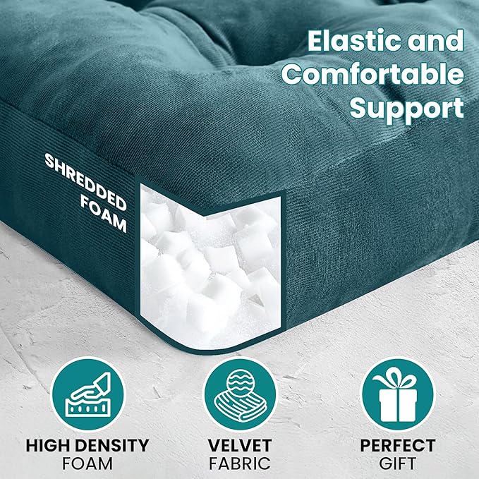 NEST & LOOM Floor Cushions - Floor Chair Pillow, Meditation Cushion, Square Large Floor Pillow, Solid Thick Tufted Floor Pillow - Teal - 21.65" x 21.65"