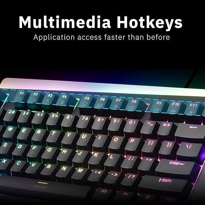 iRocks K71R Wireless RGB Mechanical Gaming Keyboard, Switches Brown,PBT 107 Keys NKRO,RGB Backlit,Pro Keyboard for Gaming and Work,Dual Interface Wireless & Wired, Windows Laptop PC Mac,Black