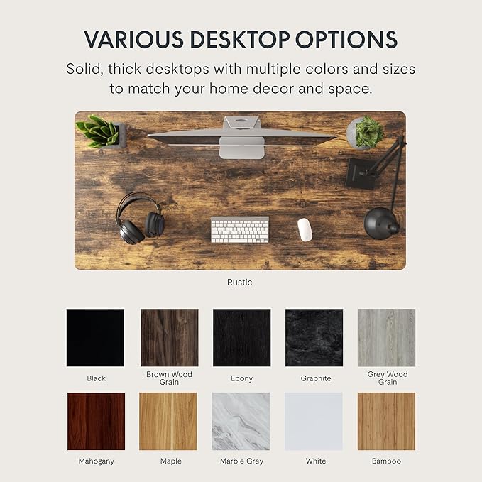 FLEXISPOT EN1 One Piece Standing Desk, 48" x 30" Electric Height Adjustable Sit Stand Desk for Home Office (White Frame + 48" Rustic Top, 2 Packages)