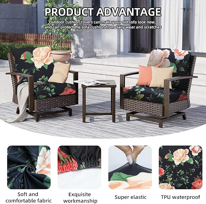 8Pcs Outdoor Cushions Covers Waterproof, Patio Cushion Covers, Stretch Cushion Covers Replacement,Cushion Slipcovers, Furniture Cushion Covers (Death of Summer, 8PCS-Print)