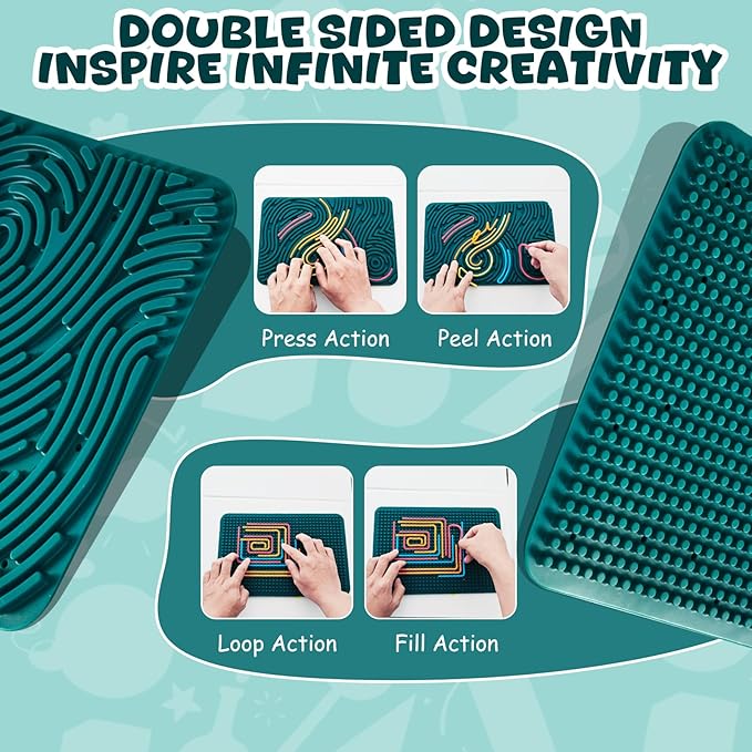 Silicone Sensory Activity Board, 11.6"*7.87" Double-Sided Fidget Toy for Stress Relief, Sensory Toys for Kids with ADHD & Autism, Montessori Travel Toy for Toddler 2 3 4+ Year Old