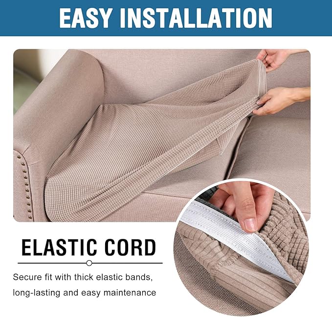 H.VERSAILTEX High Stretch Couch Cushion Covers,Chair Sofa Seat Slipcovers Couch Cushion Cover Stretch Furniture Protector for Kids, Pets(2 Packs Cushion Loveseat Covers, Sand)