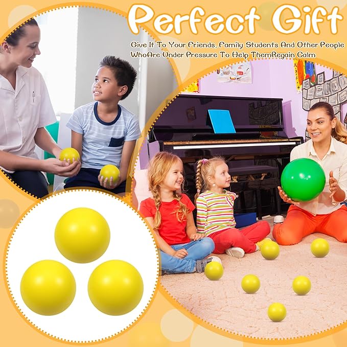 24 Pcs Yellow Foam Stress Ball Squeeze Stress Relief Balls for Kids and Adults Hand Exercise Sensory Relief Toys for Anxiety ADHD Autism （Yellow）