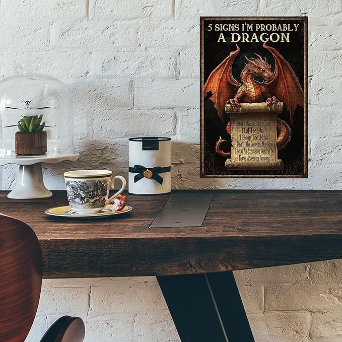 500 Piece Wooden Puzzle Dragon Tin Plaque 5 Signs I'm Probably A Dragon Quick Play Focus Tool for Adults Kids Quiet Play Therapy 20.4x15 Inch