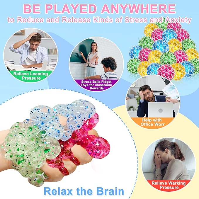 24 Pack Stress Balls Set Fidget Toys for Adults, Halloween Party Favors for Kids Adults School Class Birthday Gifts,Squishy Toys, Squeeze Balls Bulk ,Goodie Bag Stuffers Hand Exercise Balls