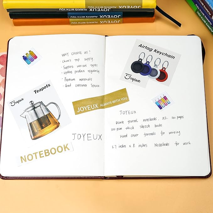 JOYEUX Blank Journal Notebook, A5, 160 Pages 100 Gsm Thick Sketch Books Hardcover Journal for Writing, 5.7 inches x 8 inches Notebooks for Work (Yellow)