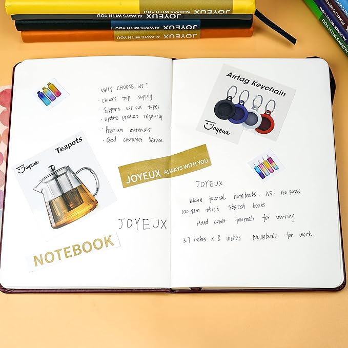 JOYEUX Blank Journal Notebook, A5, 160 Pages 100 Gsm Thick Sketch Books Hardcover Journal for Writing, 5.7 inches x 8 inches Notebooks for Work (Navy)