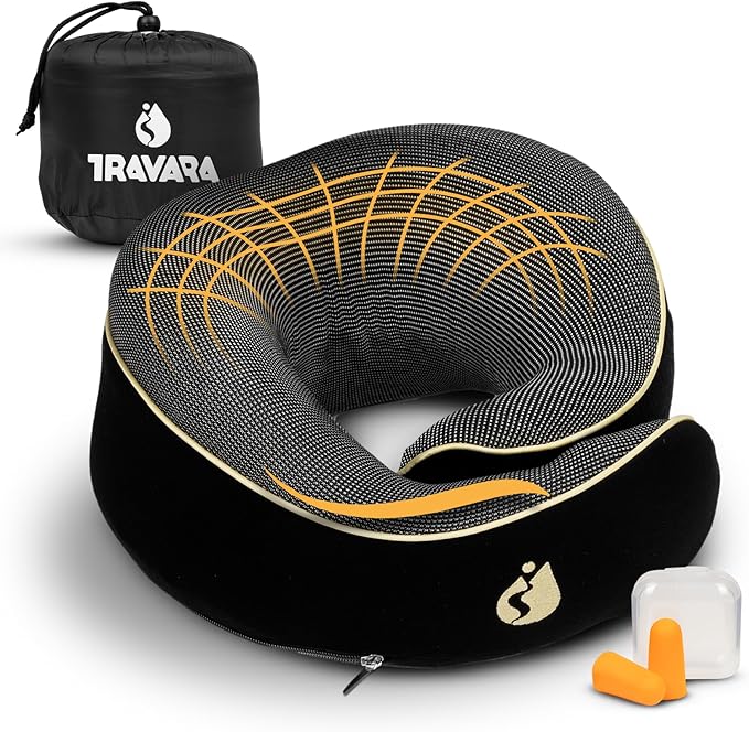 Travel Pillow - Airplane Neck Pillow with 360° Support - 100% Pure Memory Foam Flight Pillow for Sleeping on Airplanes - Travel Neck Pillow for Traveling