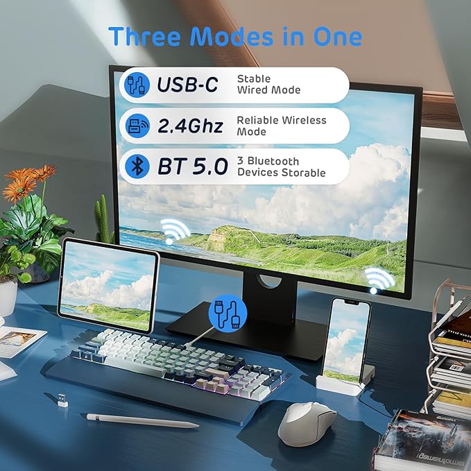 RK ROYAL KLUDGE RK96 RGB Limited Ed, 90% 96 Keys Wireless Triple Mode BT5.0/2.4G/USB-C Hot Swappable Mechanical Keyboard w/Wrist Rest, Software Support & Massive Battery, RK Yellow Switch