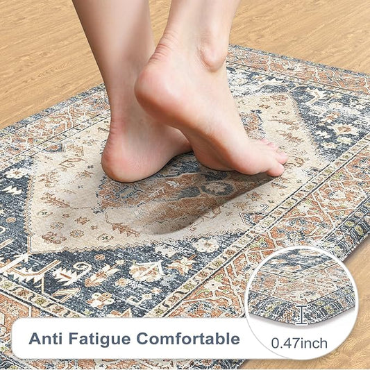 KIMODE Anti Fatigue Kitchen Mat 2PCS,Non-Skid Waterproof Kitchen Rugs,Farmhouse Kitchen Mat for Floor,Cushioned Comfort Foam Standing Mat for Floor,Office,Sink,Desk,Laundry,Mutil-Blue