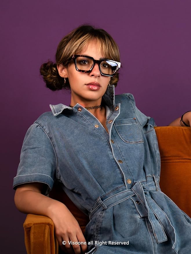 VISOONE Blue Light Blocking Glasses with TR90 Rectangle Frame and Chic Preppy Look for Women Men RIVER