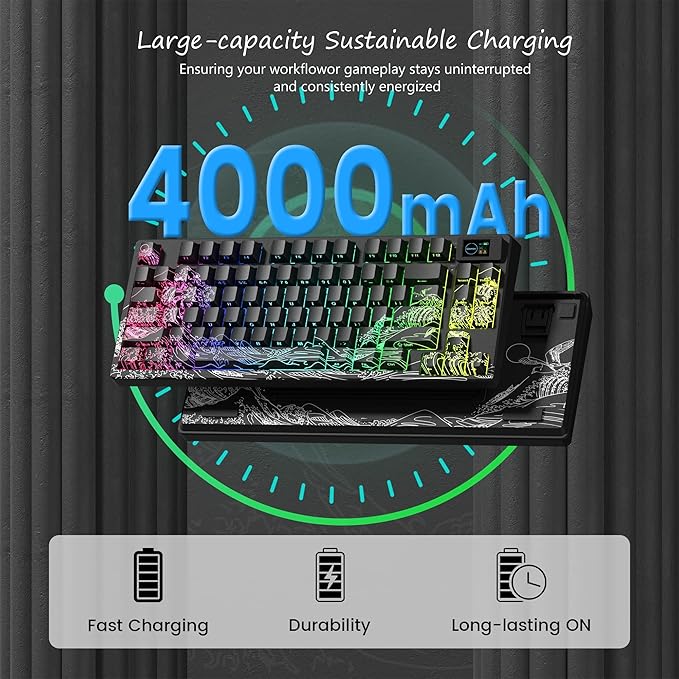Womier 75% Wireless Mechanical Keyboard with Color Multimedia Screen Gaming Keyboard, Theme 3-Modes Hot Swappable Key Board w/Wrist Rest,SK80 PRO Gasket RGB Custom for Mac/Win,Black Kanagawa