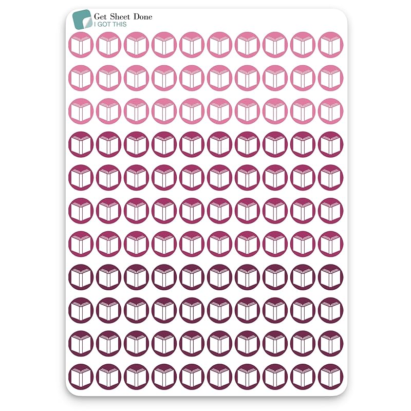 Book Icon Planner Sticker / 110 Dot Icon Vinyl (1/3”) / Club Read Reading Me Time Self Care Homework School Student/Essential Productivity Life/Bullet Bujo Journal (One Sheet, Berry)