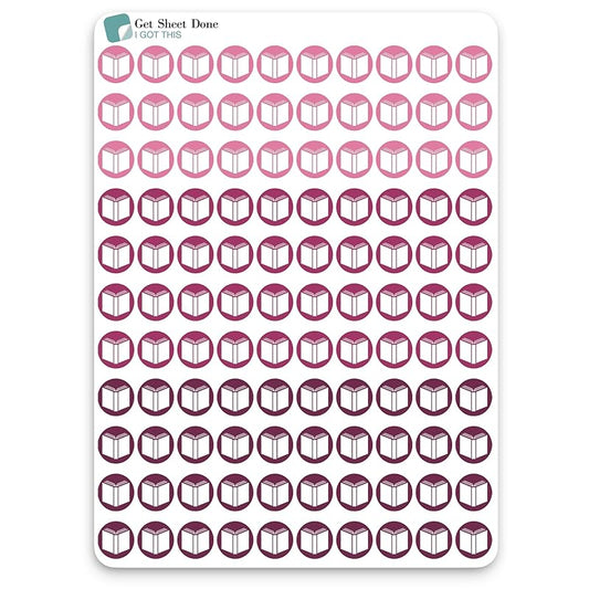 Book Icon Planner Sticker / 110 Dot Icon Vinyl (1/3”) / Club Read Reading Me Time Self Care Homework School Student/Essential Productivity Life/Bullet Bujo Journal (Three Sheets, Berry)