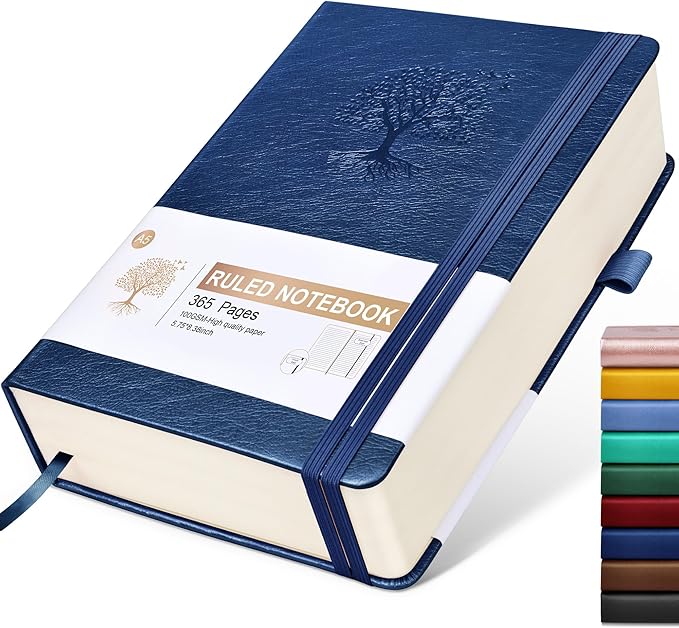 Lined Journal Notebook -365 Pages A5 Thick Journals Writing College Ruled Notebook,Hardcover Leather Journal,Daily Notebook Work,Note Taking,100Gsm Lined Paper( 5.75'' X 8.38'' Darkblue)