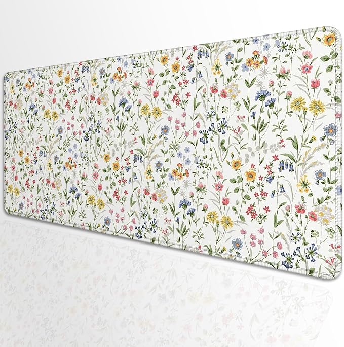 Wildflower Flowers and Plant Desk Pad Mouse Pad,Large Extended Gaming Mouse Mat with Stitched Edges,Non-Slip Waterproof Rubber Base Mousepad for Office Work Home(27.5X11.8 in)