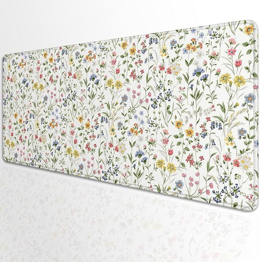 Wildflower Flowers and Plant Desk Pad Mouse Pad,Large Extended Gaming Mouse Mat with Stitched Edges,Non-Slip Waterproof Rubber Base Mousepad for Office Work Home(27.5X11.8 in)