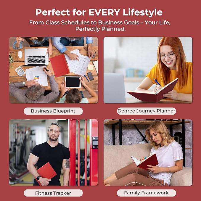 Weekly Monthly 2025-2026 Planner (July 25-Dec 26),11.5"x8.5",18 Months Agenda Plan with Month Tabs & Pocket,Expenses/Note Pages, Academic Calendar with Vegan Leather Cover,Red