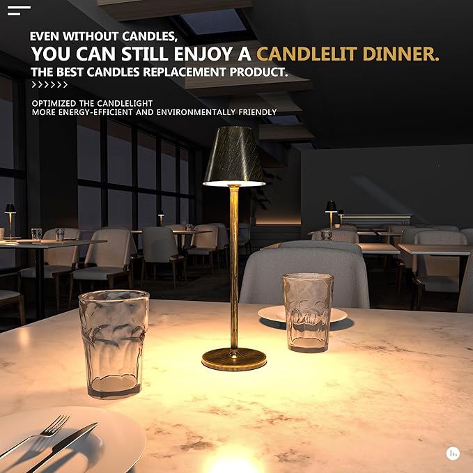 LED CordlessTable Lamp,4000mAh Rechargeable Battery Desk lamp,3 Level Brightness Night Light, Minimalist Design, for Couple Dinner/Coffee Table/Restaurant/Bedroom(Vintage Copper)